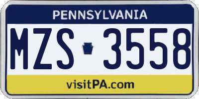 PA license plate MZS3558