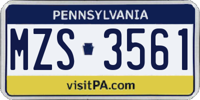 PA license plate MZS3561