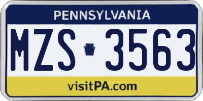 PA license plate MZS3563
