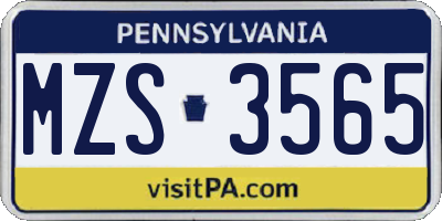PA license plate MZS3565
