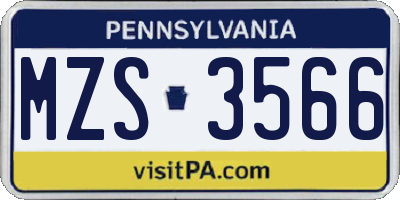 PA license plate MZS3566