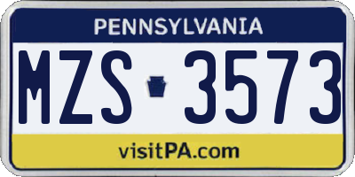 PA license plate MZS3573