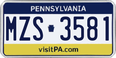 PA license plate MZS3581