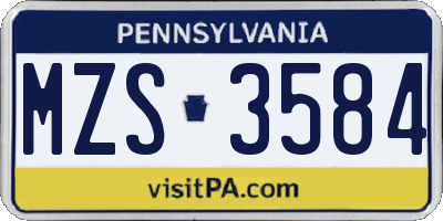 PA license plate MZS3584