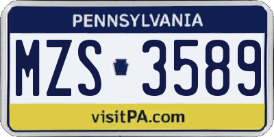 PA license plate MZS3589
