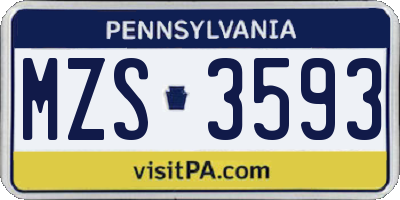 PA license plate MZS3593