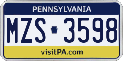 PA license plate MZS3598