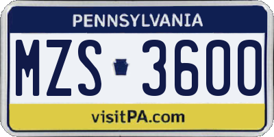 PA license plate MZS3600
