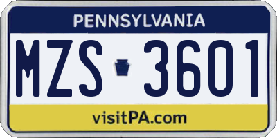 PA license plate MZS3601