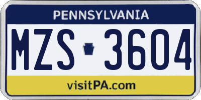 PA license plate MZS3604