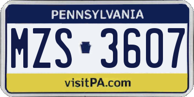 PA license plate MZS3607