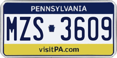 PA license plate MZS3609