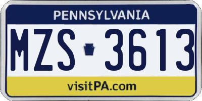 PA license plate MZS3613