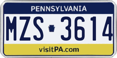 PA license plate MZS3614
