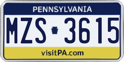 PA license plate MZS3615