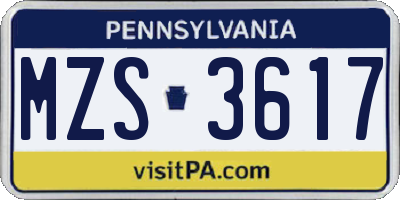 PA license plate MZS3617