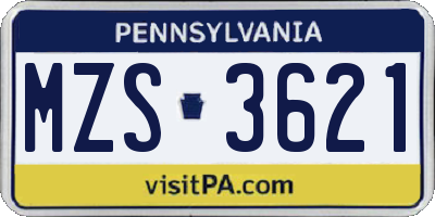 PA license plate MZS3621