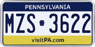 PA license plate MZS3622