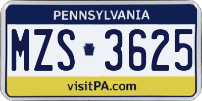 PA license plate MZS3625