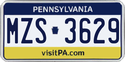 PA license plate MZS3629