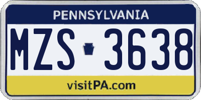 PA license plate MZS3638