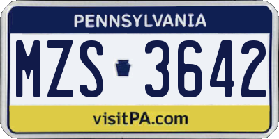 PA license plate MZS3642