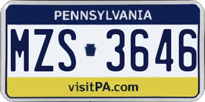 PA license plate MZS3646