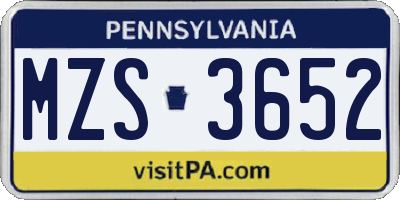 PA license plate MZS3652