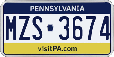PA license plate MZS3674