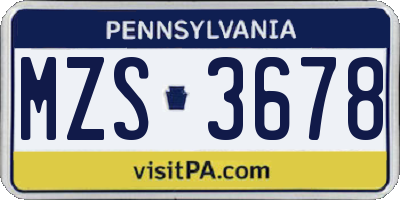 PA license plate MZS3678