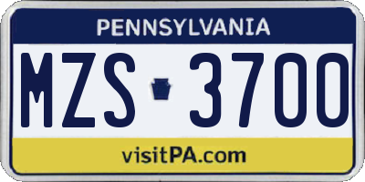 PA license plate MZS3700