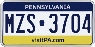 PA license plate MZS3704