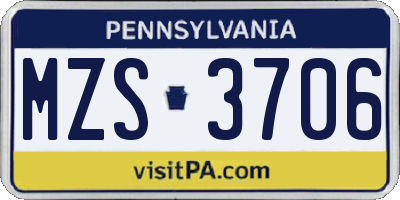 PA license plate MZS3706