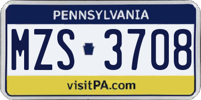 PA license plate MZS3708