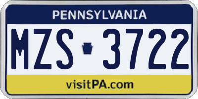 PA license plate MZS3722