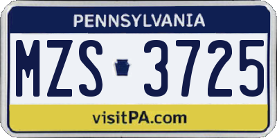 PA license plate MZS3725