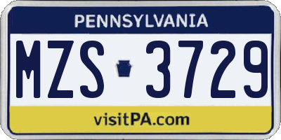 PA license plate MZS3729