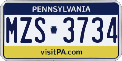 PA license plate MZS3734