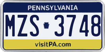 PA license plate MZS3748