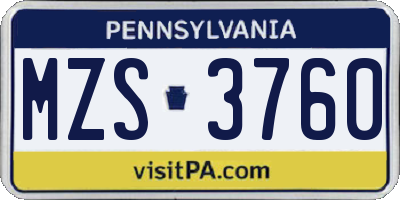 PA license plate MZS3760