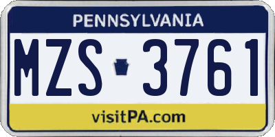PA license plate MZS3761