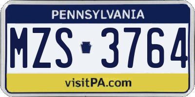 PA license plate MZS3764