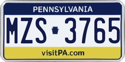PA license plate MZS3765