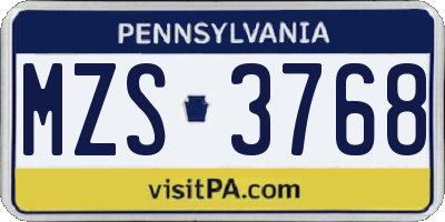 PA license plate MZS3768