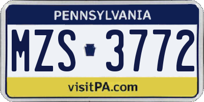 PA license plate MZS3772
