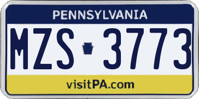 PA license plate MZS3773