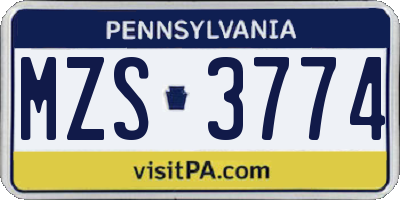 PA license plate MZS3774