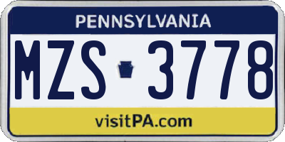 PA license plate MZS3778