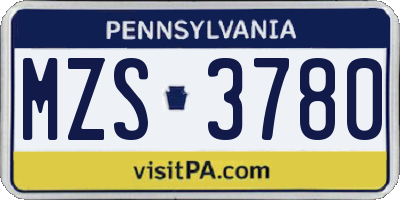 PA license plate MZS3780
