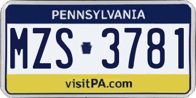 PA license plate MZS3781